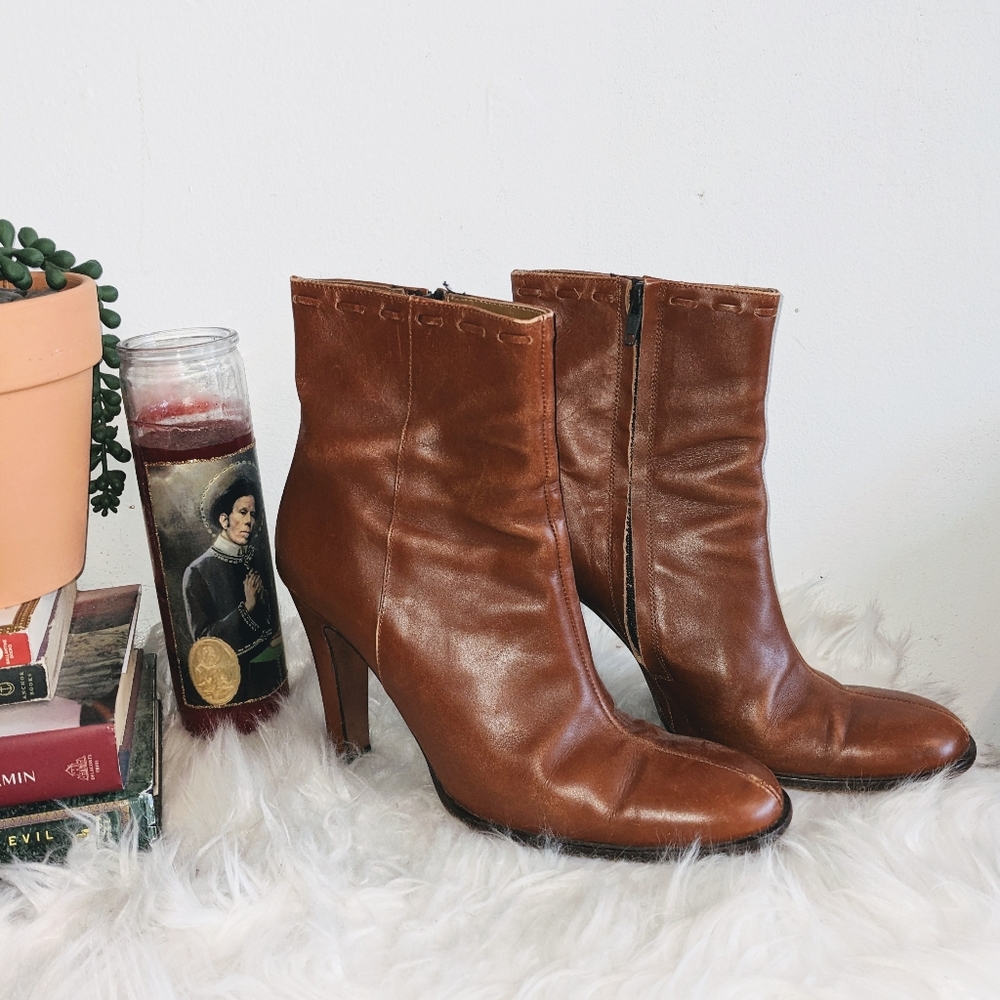 J. Crew Vintage Cognac Leather Heeled Ankle Boots 8
